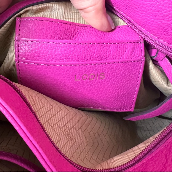 Lodis Fuchsia Pink Leather Shoulder Hobo Bag with Braided Trim, soft supple 💖 - Picture 14 of 17